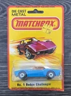 NOS Vintage Matchbox No.1 Dodge Challenger 1980 Lesney Products Carded