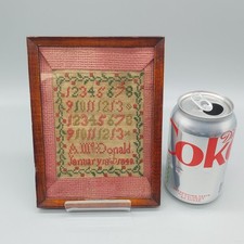 Antique Victorian Framed Sampler, Needlework, McDonald, 1840s? 9cm x 11.5cm.
