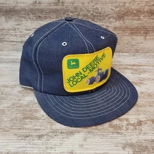 John Deere Local-motive Patch Trucker Hat Denim Snap Back Cap Louisville USA VTG