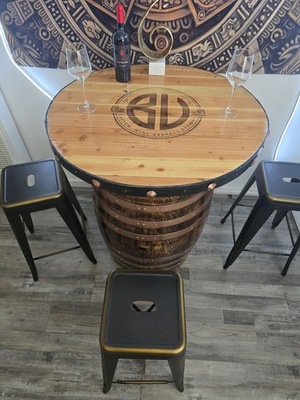 #ad Wine Barrel Table $2100.00