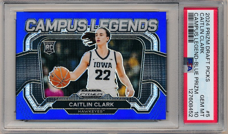 2024 PANINI PRIZM DP CAITLIN CLARK CAMPUS LEGEND BLUE #/199 #5 RC PSA 10 ROOKIE