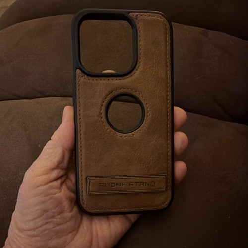 iPhone 15 pro Brown Leather Fitted Phone Case Skin with Kickstand Plain Design