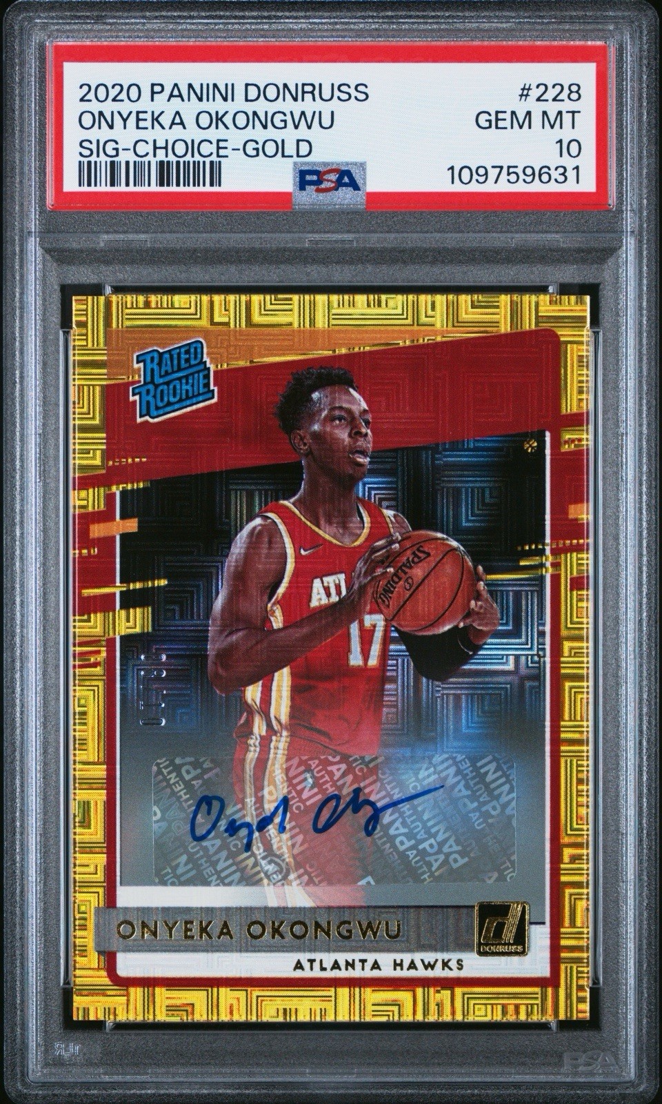 2020 Donruss Onyeka Okongwu Choice Gold /10 RC Auto Rated Rookie PSA 10 POP 2