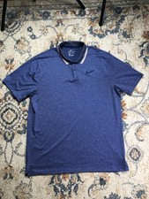 Nike Dri-FIT Polo Shirt Mens Large Blue Stripe Golf Short Sleeve Performance