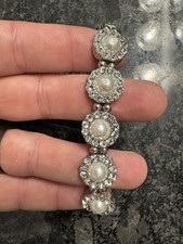 Pearl Rhinestone Floral Flowers Fashion Jewelry Stretch Stretchy Bracelet