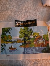 NOS Vintage Bucilla Painted Needlepoint Canvas 70251 Watermill Landscape