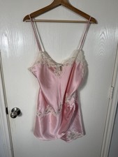VNTG Pink silk Victoria's Secret lace and rope lingerie slip dress lingerie Y2k