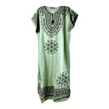 Turkish-made 100 Cotton Embroidered Kaftan Dress XL Mint Green Loose Fit BOHO