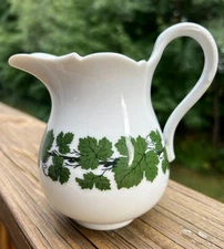 Meissen Scalloped Creamer; Green Vine Ivy Leaf ; 5" tall