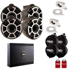 Wet Sounds REV 10 Black Fixed Clamp Tower Speakers Suitz speaker Covers SDX2 Amp