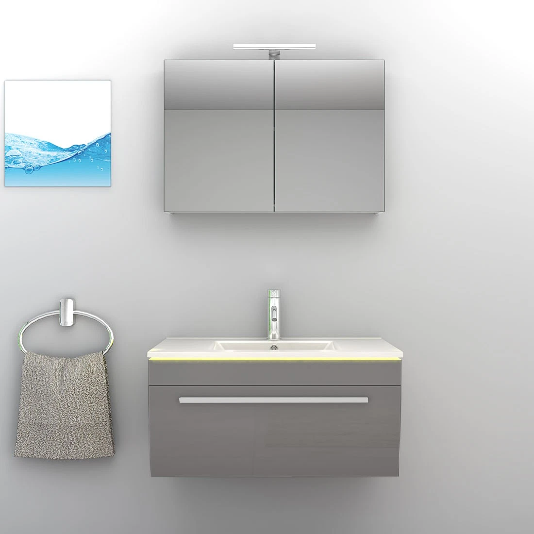 Badmöbel Set Gently 3 V1 Weiß/Grau MDF Waschtisch 80cm