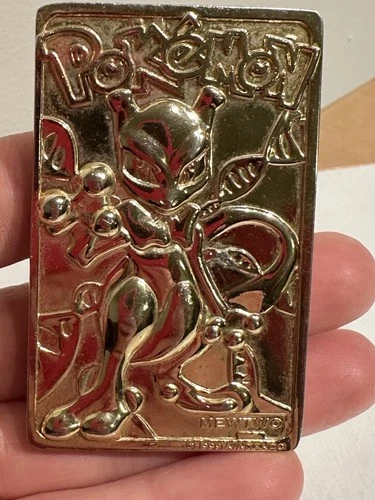 Vintage 1999 Burger King Pokemon 23k Gold Plated Mewtwo Collectible Card READ