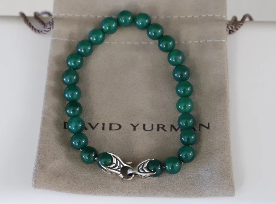 Pulsera David Yurman Hombre 8mm Cuentas Espirituales con Ónix Verde 8.5" Foto 2 de 4