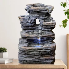 5-Tier Cascading Tabletop Fountain LED Indoor Waterfall Dark Gray Decor