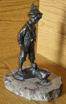 Schmidt-Felling bronze barefoot boy with duck figurine