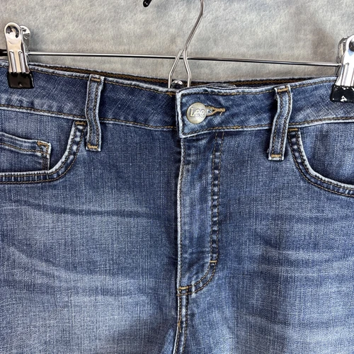 Lee Women Cut Off Denim Shorts 16 34x4Mid Rise Raw Hem Whiskered Med Wash VTG - Picture 2 of 15