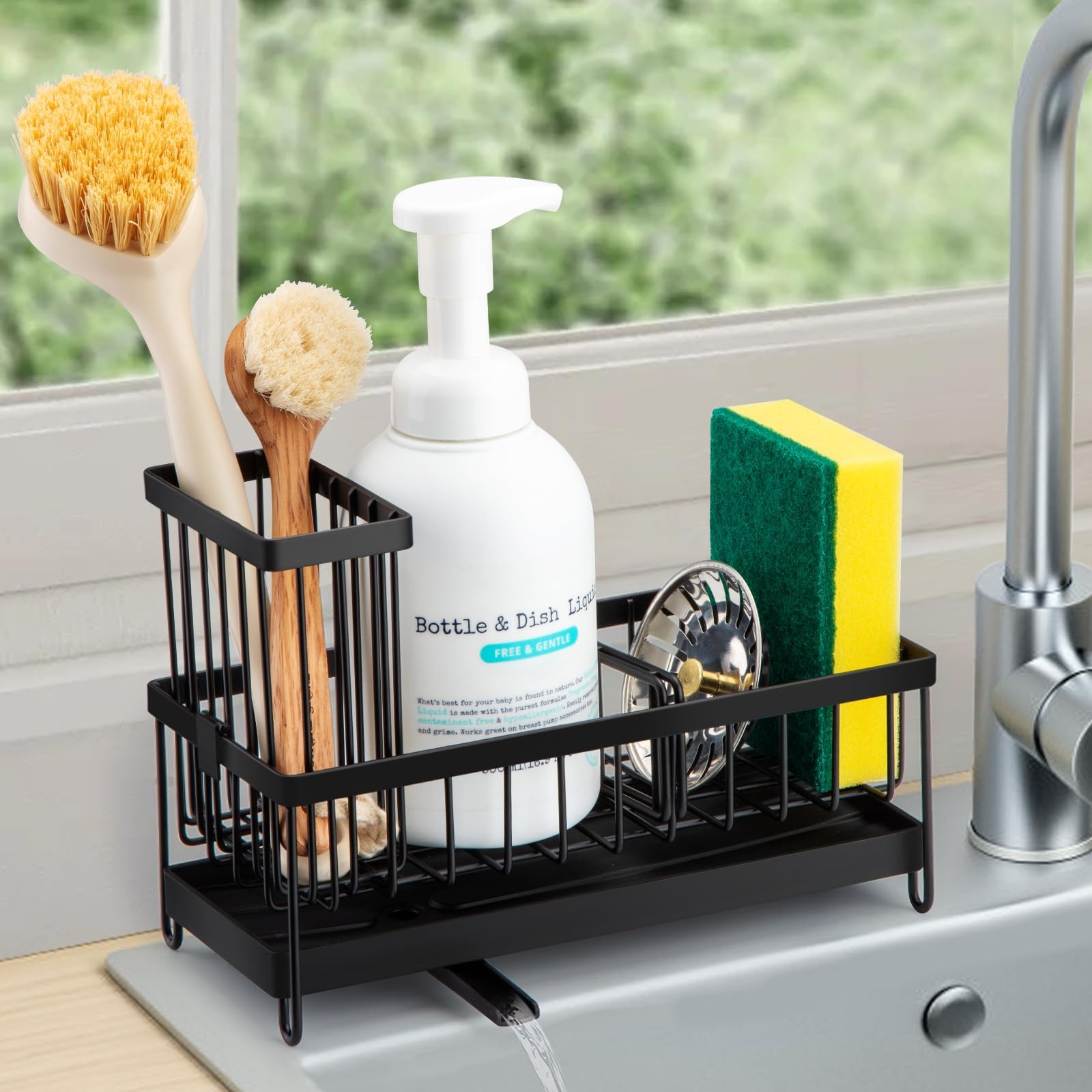Sinnsally Sink Caddy Kitchen Sink Tidy Organizer Sponge Holder with Brush Holder