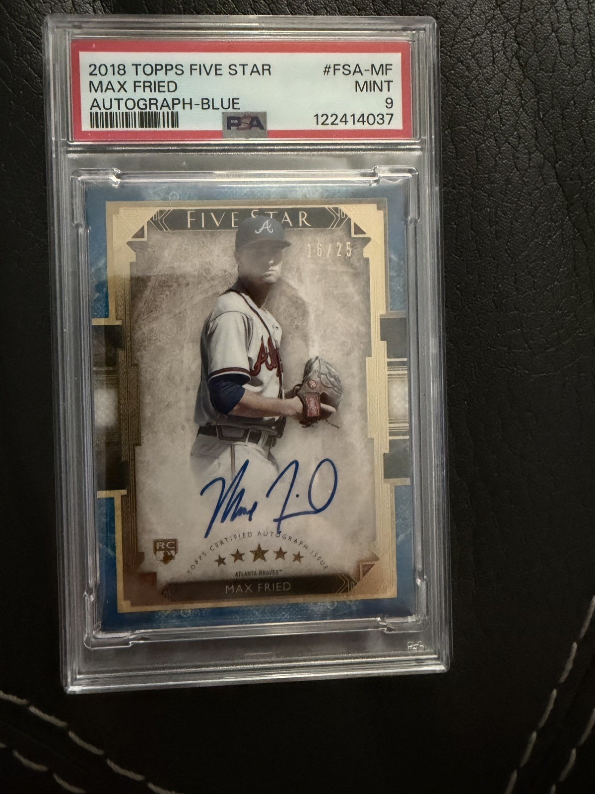 Max Fried 2018 Topps Five Star Rookie Blue Parallel Auto #16/25 PSA 9