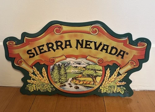 Vintage 90’s Sierra Nevada Cutout Embossed Metal Tin Beer Sign Bar Mancave 20x11