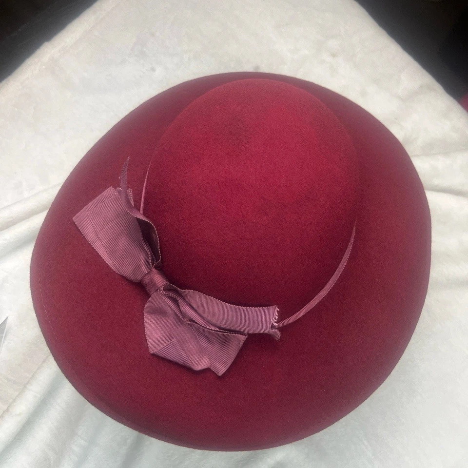 Geo Bollman & Co шляпа SZ OS красный широкополый лента бант Dokin войлок винтажный США - Изображение 3 из 4