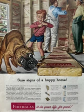 1951 Owens corning Fiberglas Corp Toledo Signs Happy Home Dog Child VTG Print Ad