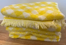 4 Fashion Manor JC Penney VTG Bath Towels Yellow Gingham Made in USA