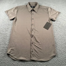 BYLT Performance Button Down Shirt Men's Taupe M Executive Fit Stretch NWT