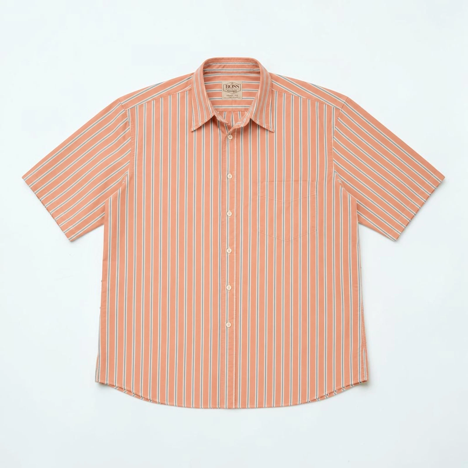 Hugo Boss Orange Striped Short Sleeve Button Up Shirt Men's Casual