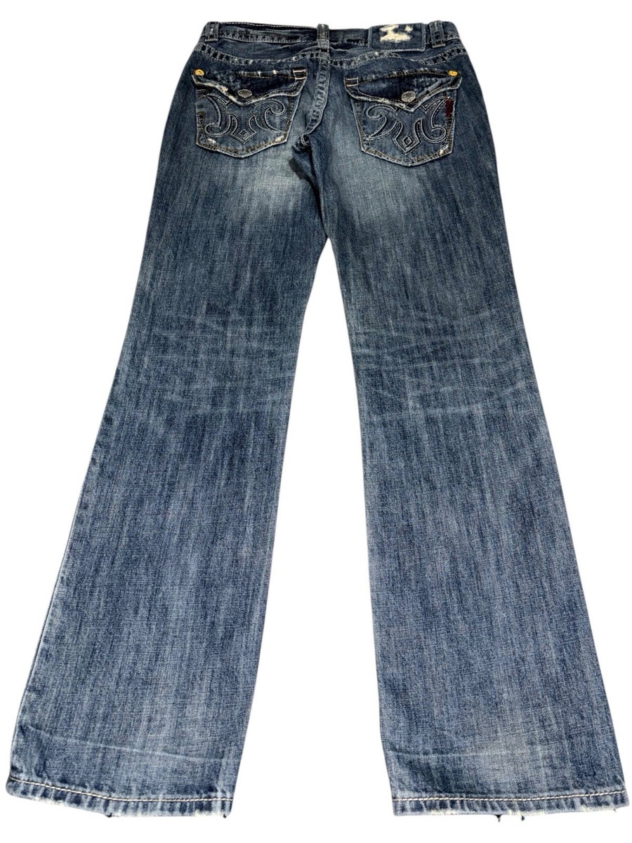 32x34 MEK JEANS BOOTCut OAXACA DISTRESS Embroidery Logo LGB if six