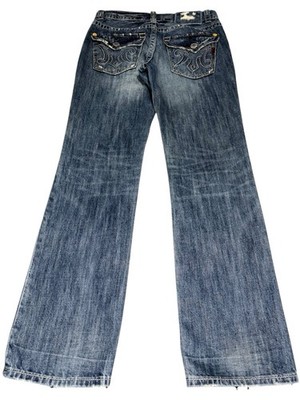 STUDIOUS別注 USED WIDE FIT JEANS DENIM 32x34 MEK JEANS BOOTCut OAXACA DISTRESS Embroidery Logo LGB if six
