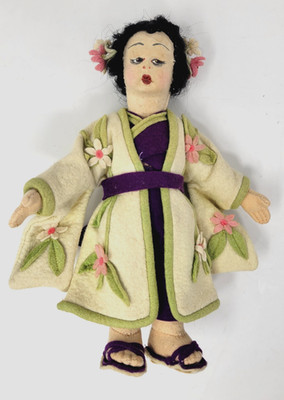 Vintage 8in Italian Style Felt Kimono Doll Hand Painted Fabric Art Figurine