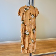 Yellow White Flora Printed Midi Dress - Chinese Traditional Cheongsam