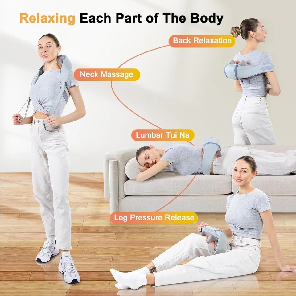 Massageador Shiatsu costas ombro e pescoço com calor elétrico tecido profundo amassar 5D - Imagem 3 de 4