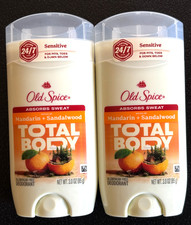  2 Old Spice Total Body Aluminum Free Mandarin  Sandalwood Deodorant Sticks