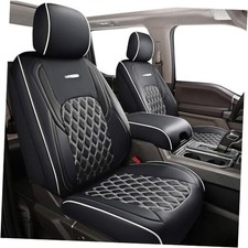 F150 Front Back Leather Seat Covers Accessories Full Set 01 Black White