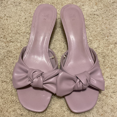 Divided by H&M Pink Polyurethane Slide Sandals Bow Slip-On Women's US 8