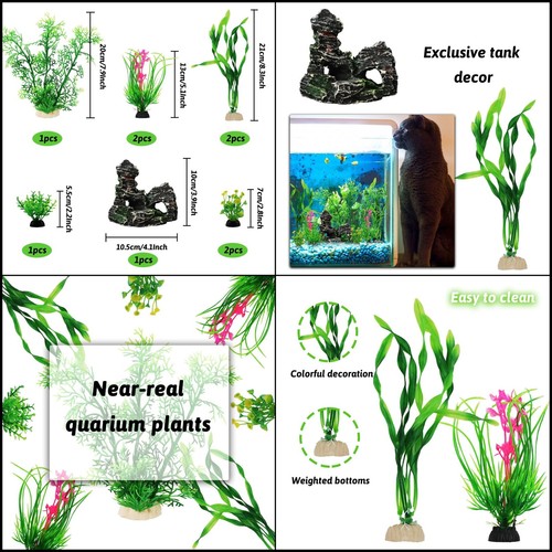 Fish Tank Accessories - 9 Pcs Green Aquarium Decoration Plants