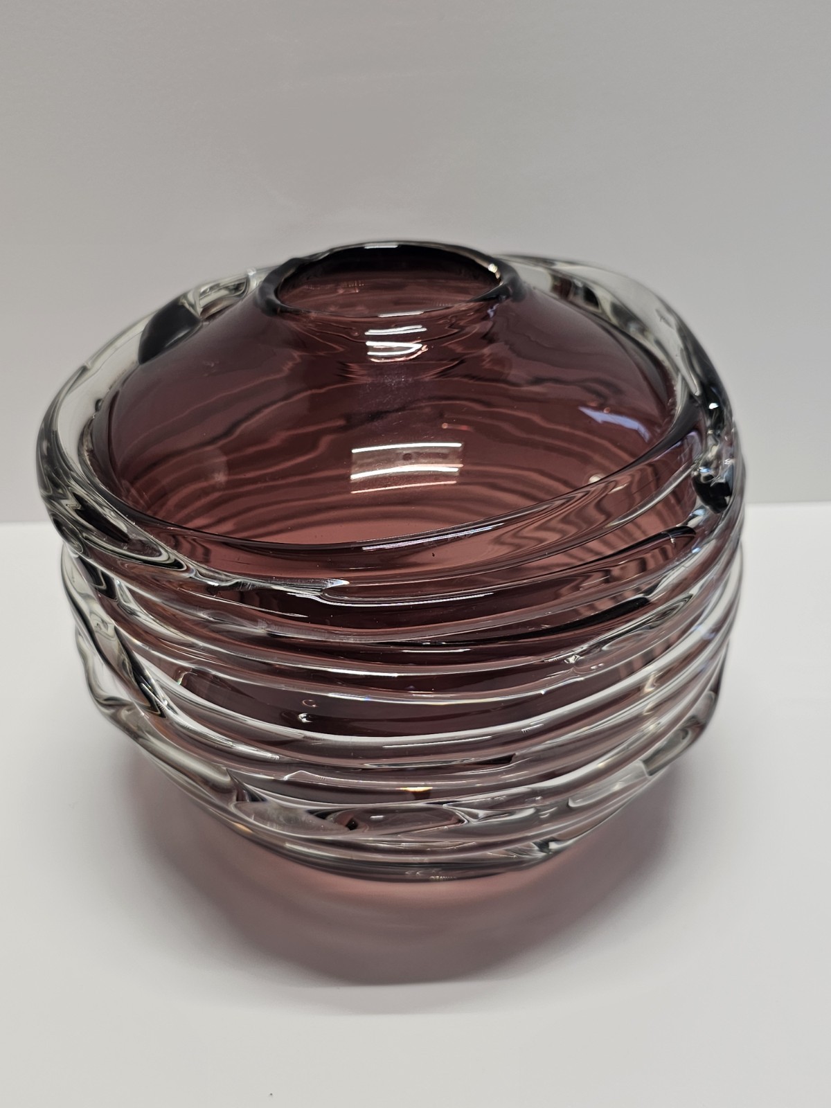 Murano Style Amethyst Swirl Art Glass Vase – Heavy 8.2 lbs Hand Blown Italy Look