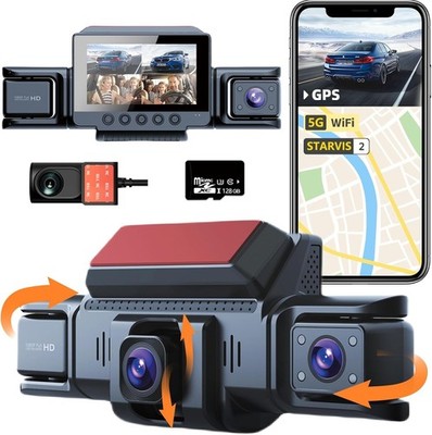 360° Dash Cam Front and Rear Inside, 4 Channel FHD 4 * 1080P, Wi-Fi GPS Voice Co