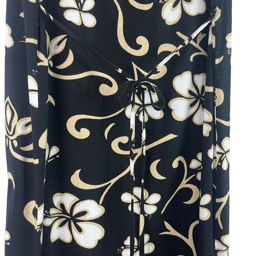Jane Ashley Hawaiian Maxi Dress Black Floral Hibiscus Side Slits Rayon Medium - Picture 5 of 10