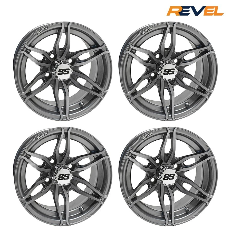 Set of 4, RHOX RX377 12" Gun Metal Gray Golf Cart Wheels, 12x7, ET -25 Foto 2 de 2