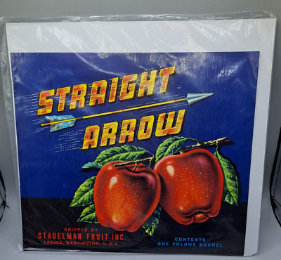 APPLE CRATE LABEL YAKIMA WASHINGTON VINTAGE STRAIGHT ARROW ARCHERY TYPOGRAPHY