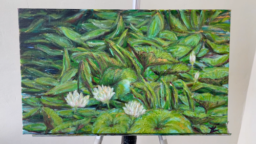 Original Water Lily Painting – Botanical Floral Art , 12x20 in - Video 1 von 1