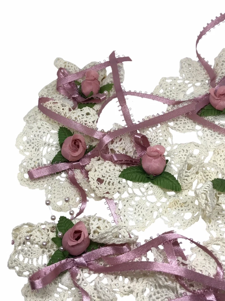 7 Mini Tapetes de Encaje Blanco Rosa Vintage Flores Apliques Decoración Artesanía 3" Foto 4 de 4