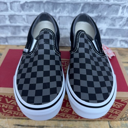 Vans Classic Slip On Checkerboard Black Pewter Shoes Kids Size 2.5 New - Picture 3 of 5