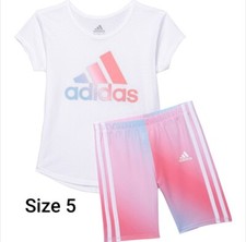 Adidas, Girl's Size 5, Matching Set, NWT, Cotton blend, New, Stretchy, Logo,