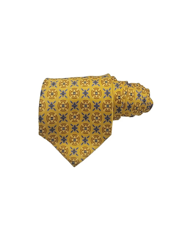 Clericci Mens Tie Yellow Blue Floral Medallion 100% Silk Necktie 60" x 3.75" - Image 2 of 4