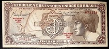 REAL OLD BANKNOTE 5 CRUZEIROS BRASIL 1961 PAPER MONEY 060 SOUTH AMERICA RARE