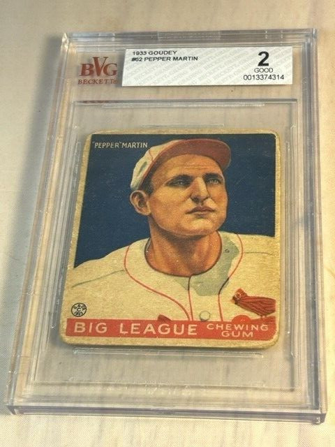1933 GOUDEY #62 PEPPER MARTIN ST. LOUIS CARDINALS BVG 2 GOOD BASEBALL CARD.