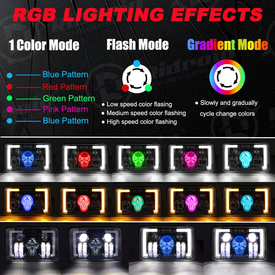 4 светодиодные фары 4x6 дюймов RGB для Kenworth T400 T800 W900 Peterbilt 357 359 378 379 - Изображение 4 из 4